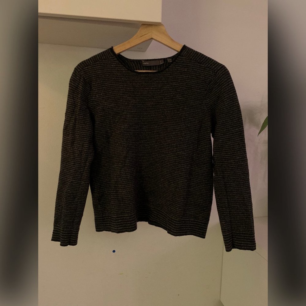 Vince Black and Dark Grey Striped Sweater